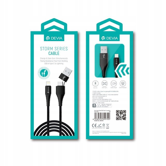 Kabel 2w1 USB / USB-C do lightning 2.4A 1m DEVIA Devia