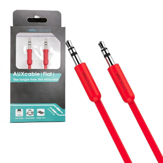 Kabel 3m Płaski Mini Jack 3,5mm Allocacoc Czerwony ALLOCACOC