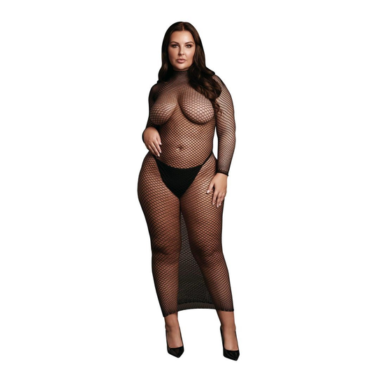 Long dress with fishnet structure and turtle neck. Inna marka