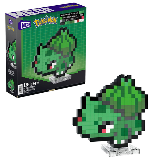MEGA Klocki Pokémon Pixel Bulbasaur, Figurka do zbudowania, dla dzieci 13+, fanów i kolekcjonerów HTH75 Mega