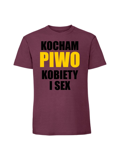 Męska koszulka z nadrukiem - KOCHAM PIWO KOBIETY Burgundowy 3XL TAGFORCE