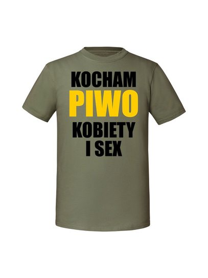 Męska koszulka z nadrukiem - KOCHAM PIWO KOBIETY Olive L TAGFORCE