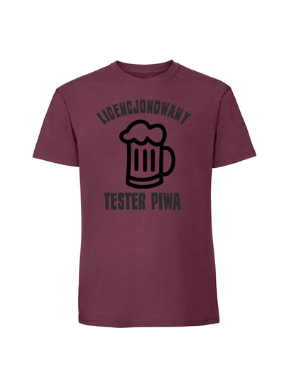 Męska koszulka z nadrukiem - Licencjonowany tester piwa Burgundowy S TAGFORCE