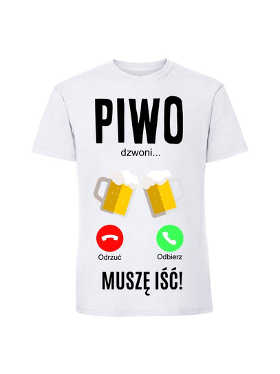 Męska koszulka z nadrukiem - PIWO DZWONI biały L TAGFORCE