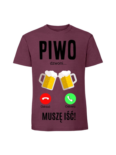 Męska koszulka z nadrukiem - PIWO DZWONI Burgundowy L TAGFORCE