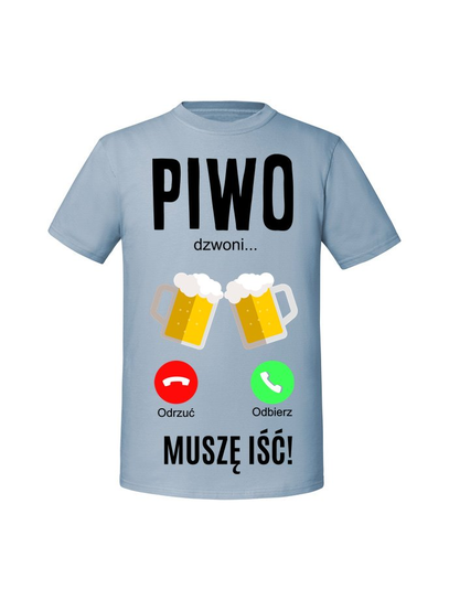 Męska koszulka z nadrukiem - PIWO DZWONI Mineralny Błękit M TAGFORCE
