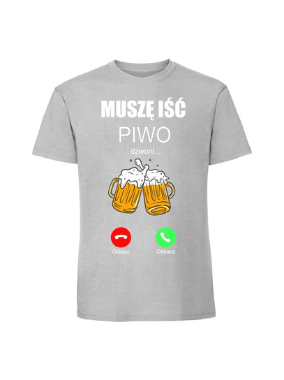 Męska koszulka z nadrukiem - Piwo dzwoni muszę iść v1 Pastelowy szary L TAGFORCE