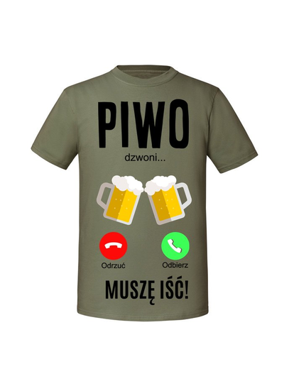 Męska koszulka z nadrukiem - PIWO DZWONI Olive XL TAGFORCE