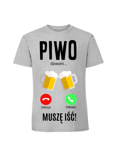Męska koszulka z nadrukiem - PIWO DZWONI Pastelowy szary S TAGFORCE