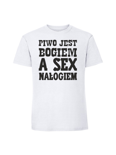 Męska koszulka z nadrukiem - Piwo jest bogiem a sex nałogiem biały XXL TAGFORCE