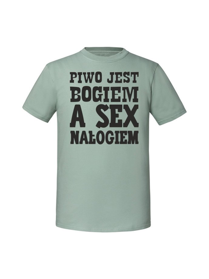 Męska koszulka z nadrukiem - Piwo jest bogiem a sex nałogiem Miętowy XXL TAGFORCE
