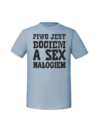 Męska koszulka z nadrukiem - Piwo jest bogiem a sex nałogiem Mineralny Błękit XL TAGFORCE