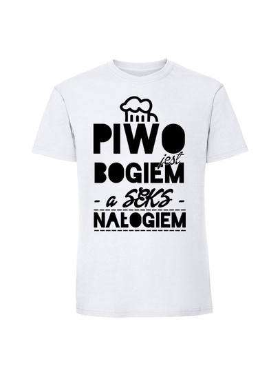 Męska koszulka z nadrukiem - PIWO JEST BOGIEM biały XXL TAGFORCE