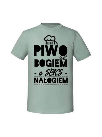 Męska koszulka z nadrukiem - PIWO JEST BOGIEM Miętowy XXL TAGFORCE