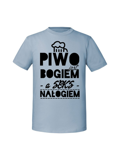 Męska koszulka z nadrukiem - PIWO JEST BOGIEM Mineralny Błękit XL TAGFORCE