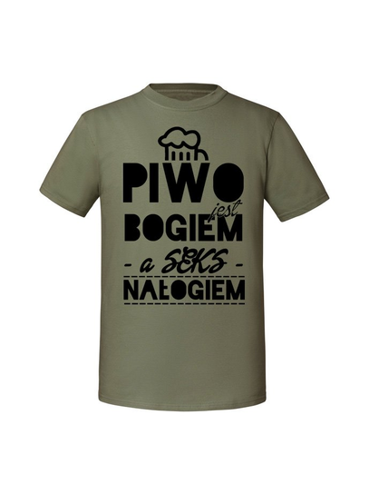 Męska koszulka z nadrukiem - PIWO JEST BOGIEM Olive M TAGFORCE