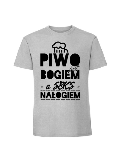 Męska koszulka z nadrukiem - PIWO JEST BOGIEM Pastelowy szary L TAGFORCE