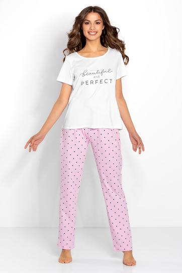 Piżama Flawless White-Pink, L Momenti Per Me
