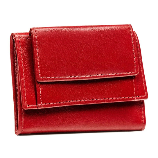 Portfel skórzany mały slim wallet cienki skóra naturalna na zatrzask czerwony 4U CAVALDI