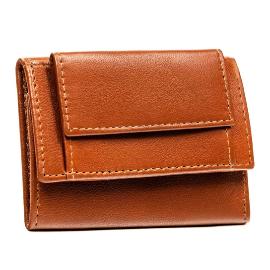 Portfel skórzany na zatrzask cienki mały slim wallet skóra naturalna brązowy 4U CAVALDI