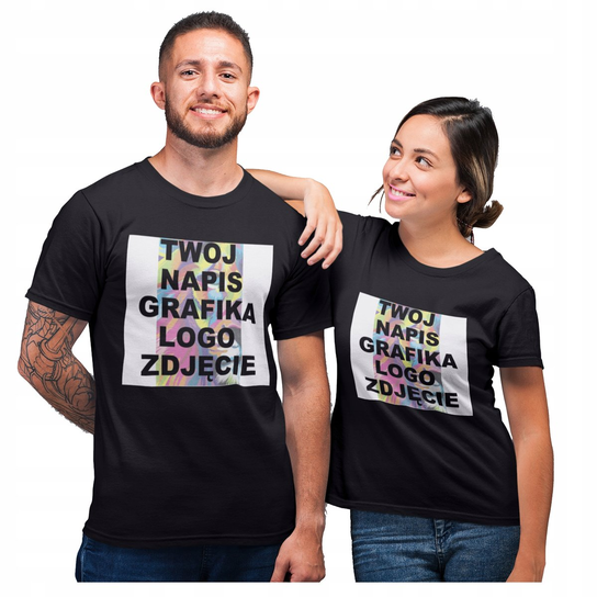 PREZENT NA WALENTYNKI KOSZULKI DLA PAR Z WŁASNYM NADRUKIEM GRAFIKĄ ZDJĘCIEM LOGOSTORE