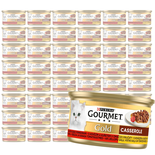 Purina Gourmet Gold Karma Dla Kotów Casserole Z Wołowiną I Kurczakiem W Sosie Z Pomidorami 48x85g GOURMET