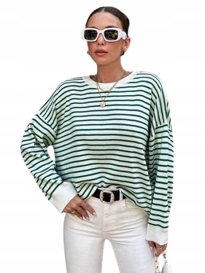 SHEIN BIAŁY SWETER DAMSKI W PASKI BASIC M Ł3D Shein