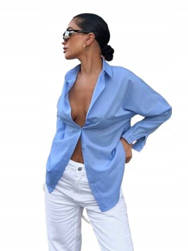 SHEIN KOSZULA DAMSKA NIEBIESKA GŁADKA BASIC 38 ŁŁA Shein