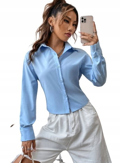 SHEIN KOSZULA NIEBIESKA Z WIĄZANIEM BASIC 34 VBX Shein