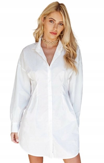 SHEIN SUKIENKA KOSZULOWA BIAŁA MINI BASIC XS VBF Shein