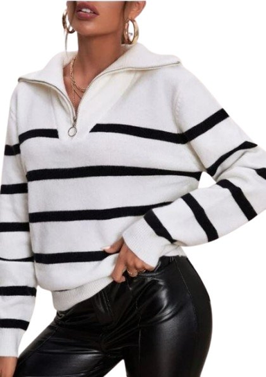 SHEIN SWETER DAMSKI BIAŁY W PASKI BASIC 36 Ł1I Shein