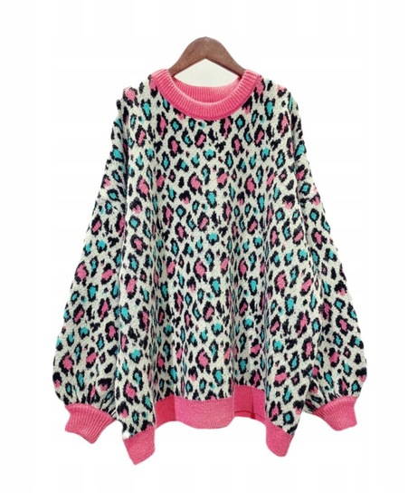 Sweter Oversize w Panterkę Różowy Pan i Pani Gadżet