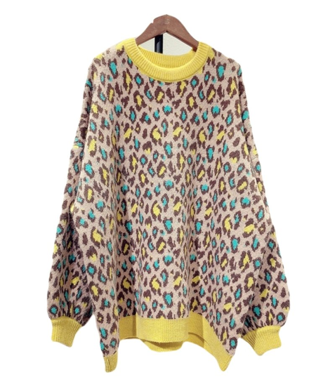 Sweter Oversize w Panterkę Żółty Pan i Pani Gadżet