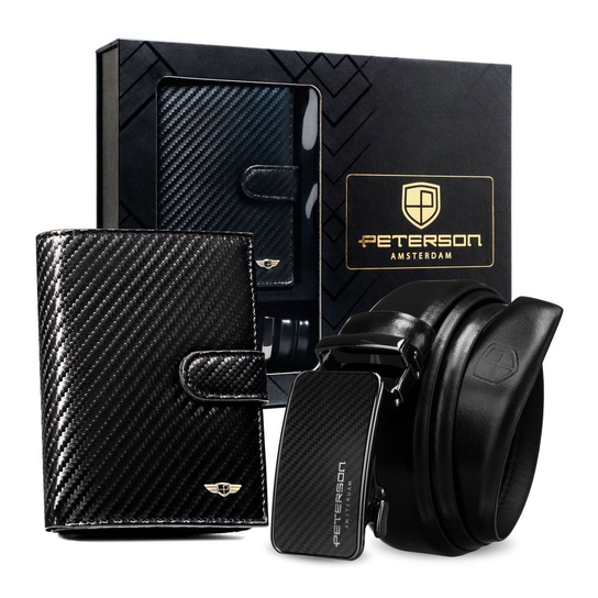Zestaw prezentowy portfel pasek męski ze skóry naturalnej z RFID Peterson Peterson